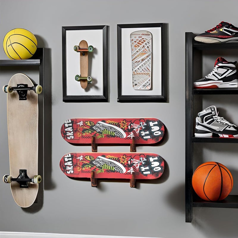 BiJun Skateboard Wall Mount, Snowboard Wall Mount Display, Acrylic Horizontal Skateboards Rack, Skateboard Storage Hanger (Retro) - Image 2